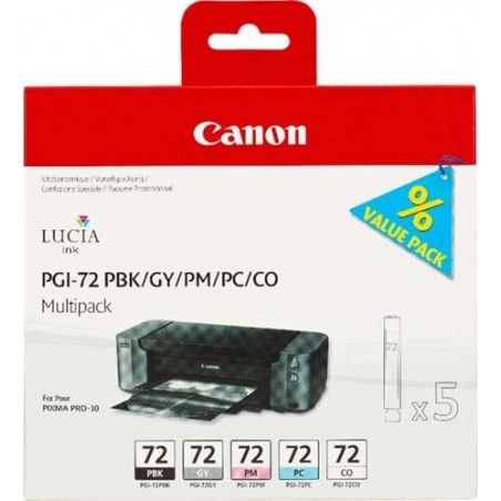 Canon PGI72 Pack de 5 Cartuchos de Tinta Originales - Negro Photo, Gris, Magenta Photo, Cyan Photo, Optimizador - 6403B007