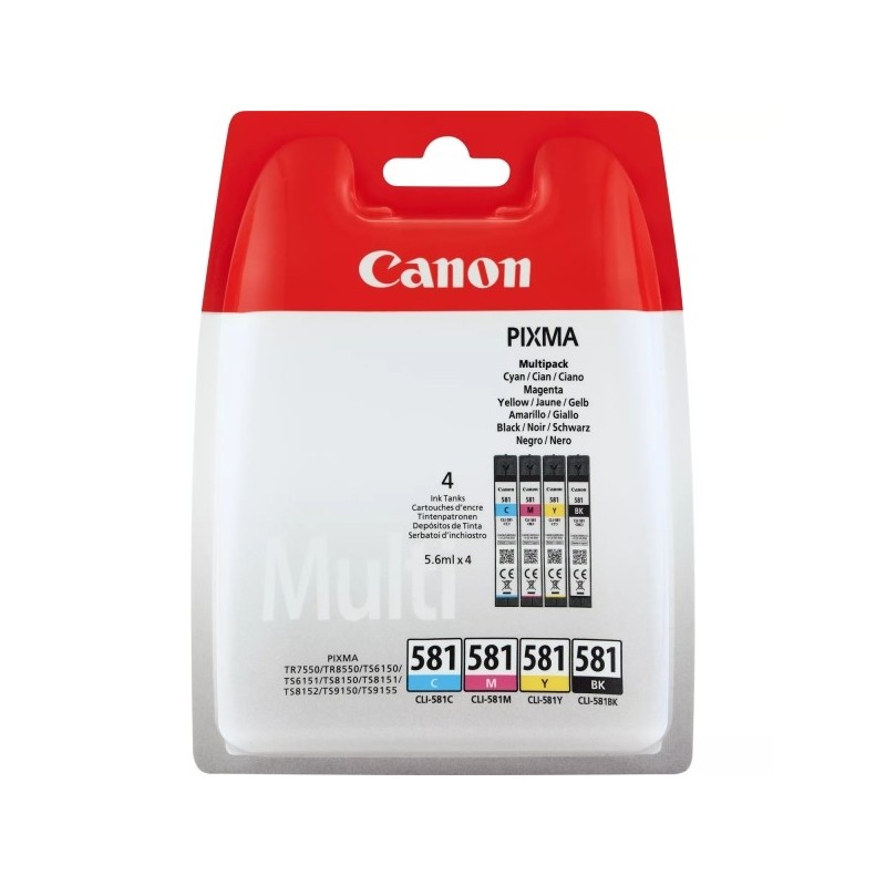 Canon CLI581 Pack de 4 Cartuchos de Tinta Originales - 2103C004/2103C007