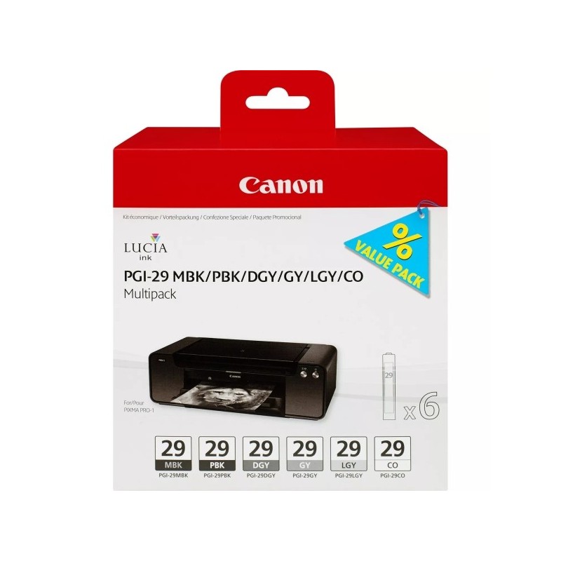 Canon PGI29 Pack de 6 Cartuchos de Tinta Originales - 4868B018