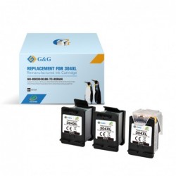 G&G HP 304XL Negro Pack de 3 Cartuchos de Tinta Remanufacturados - Eco Saver - Muestra Nivel de Tinta - Reemplaza N9K08AE/N9K06A