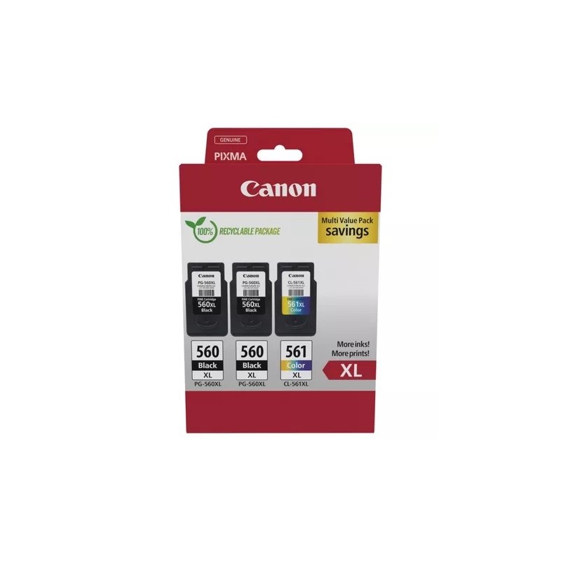 Canon PG-560XL + CL-561XL Pack de 3 Cartuchos de Tinta Originales - 3712C009