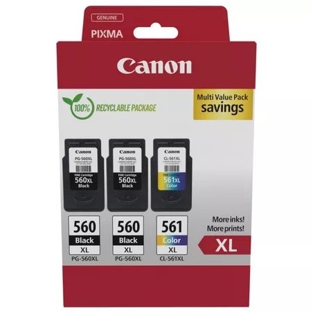 Canon PG-560XL + CL-561XL Pack de 3 Cartuchos de Tinta Originales - 3712C009